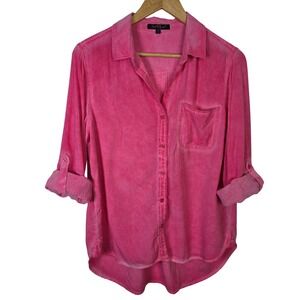 Velvet Heart Womens Hot Pink Rayon Roll Tab Button Down Shirt Large